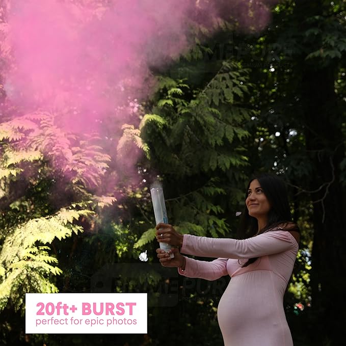PrimePure Gender Reveal Confetti Cannon - Biodegradable Powder Cannons Smoke Bomb - Pink, 2 Pack - Party Poppers Baby Powder Pink Confetti Poppers for Baby Girl Gender Reveal Party