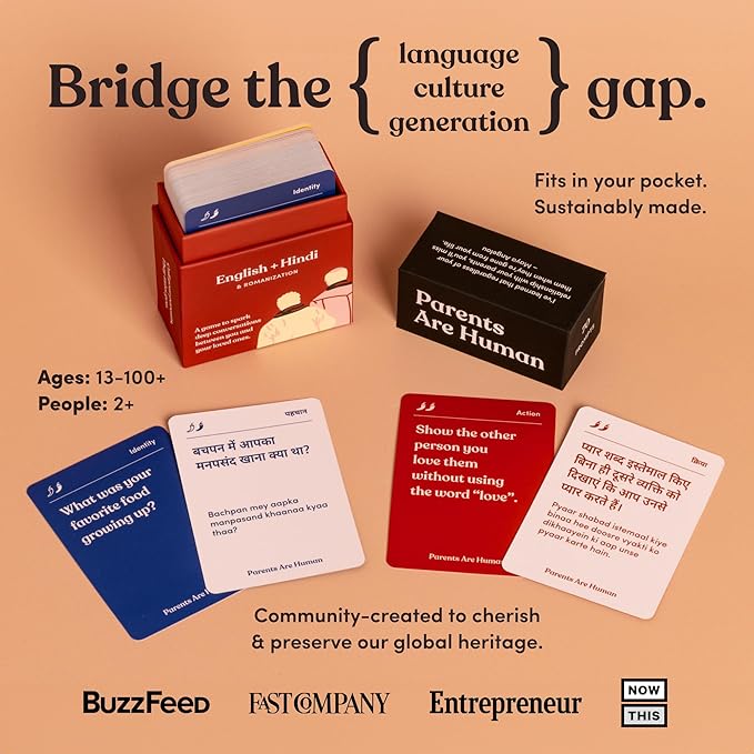 Parents Are Human, Relationship Cards, Get to Know Each Other Better, Parents, Families, Teens & Kids Relationship Building, Light & Deep Questions, 70 Questions & Activity Cards, English + Hindi