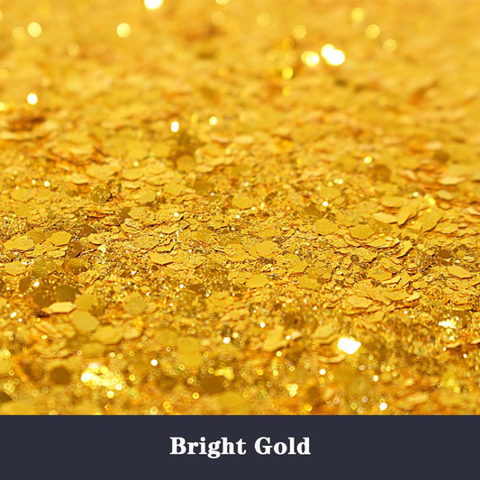 Holographic Chunky & Fine Mixed Glitter, 190g/6.7oz - Bulk Laser Sequin Glitter for Face, Body & Nail Art, Epoxy Resin Tumbler & Jewelry Making - Bright Gold
