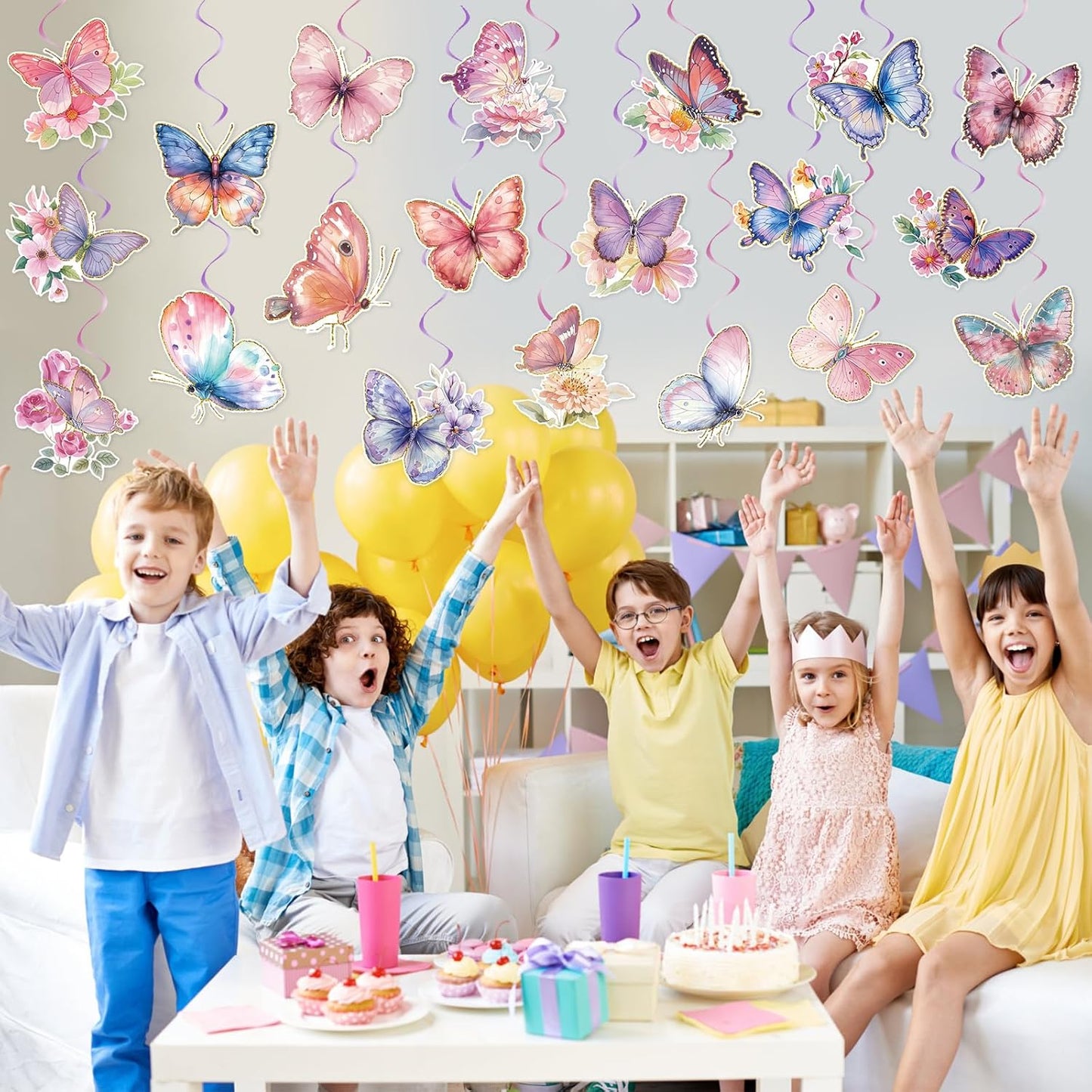 40Pcs Butterfly Hanging Swirl Decoration, Butterfly Hanging Ceiling Swirl Hanging Butterfly Decorations Butterfly Swirls Spring Party Hanging Streamer for Butterfly Birthday Party Decor
