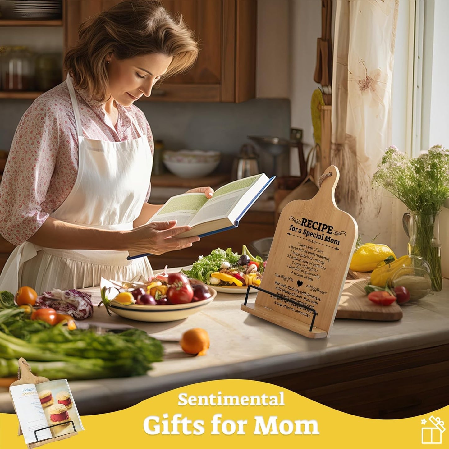 Ikedas Happy Mothers Day Cookbook Stand, Celebrate Mothers Day with Adjustable Book Stand, Kitchen Book Holder, Ideal Recipe Holder