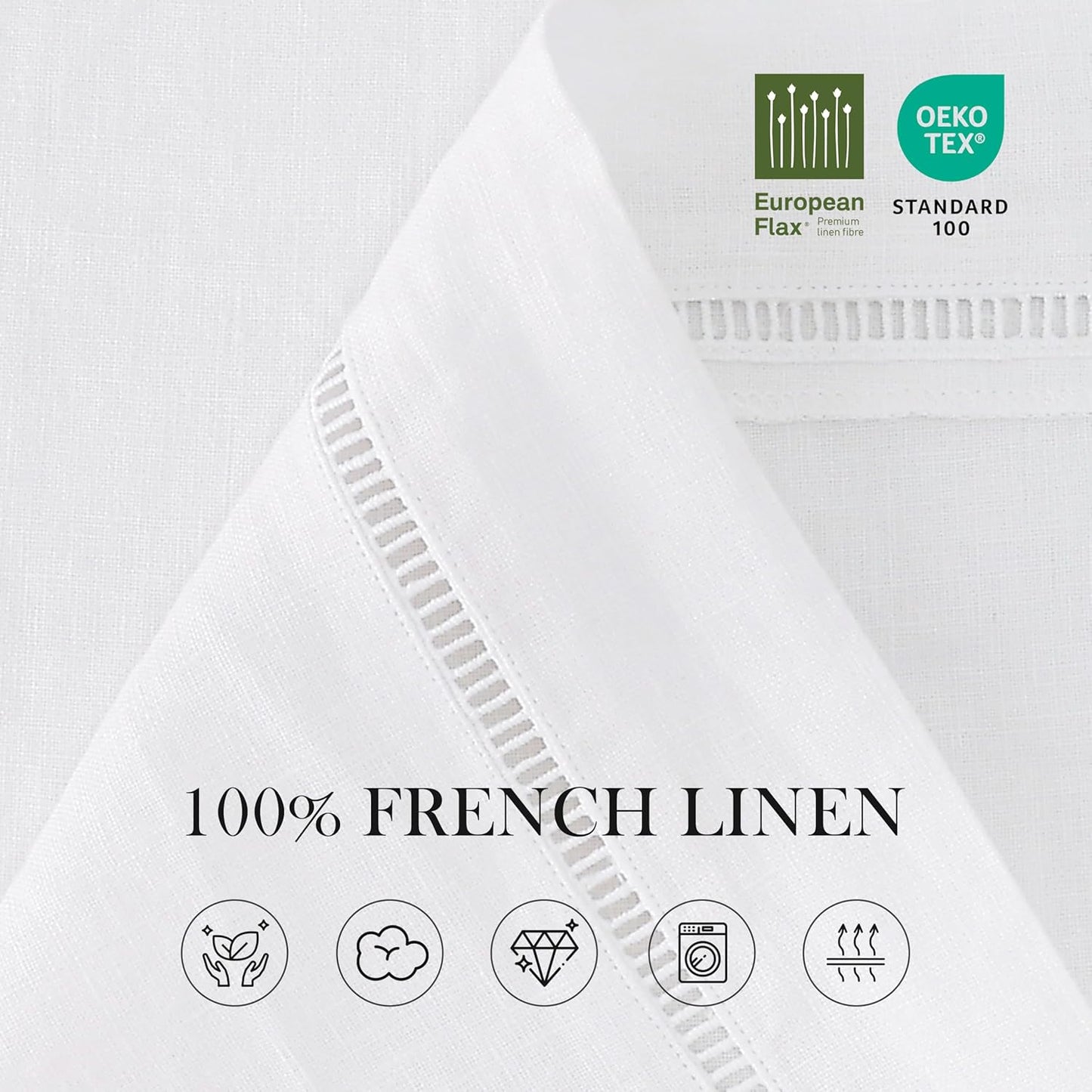 Linen World Hemstitch Linen Tablecloth,French Linen White Tablecloth 108" x 60" Inch,Washable Rectangular Table Cloth for Dining,Outdoor,Weddings and Restaurants,Decorative Thanksgiving Christmas