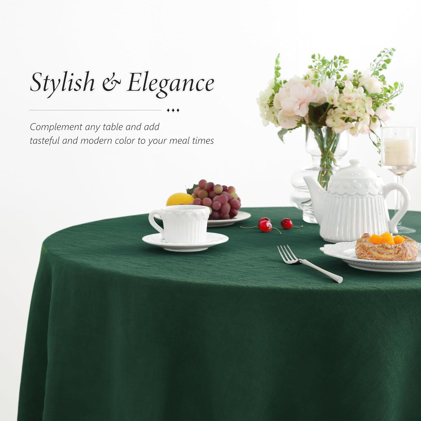 Linen World Green Linen Tablecloth - 100% French Linen Round Tablecloth 90" Inch,Washable Natural Table Cloth for Dining,Outdoor,Weddings and Restaurants,Decorative Thanksgiving Christmas
