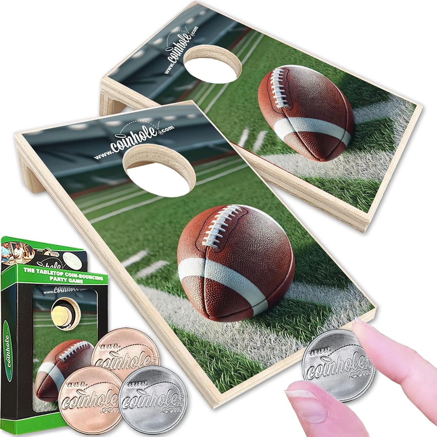 Coinhole Desktop Coin Bouncing Party Game Set | Tabletop Cornhole Board Game | Small Cornhole Travel Game Includes Coins