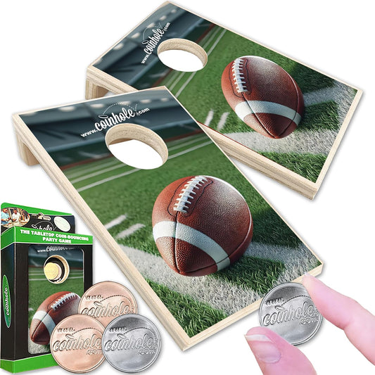 Coinhole Desktop Coin Bouncing Party Game Set | Tabletop Cornhole Board Game | Small Cornhole Travel Game Includes Coins