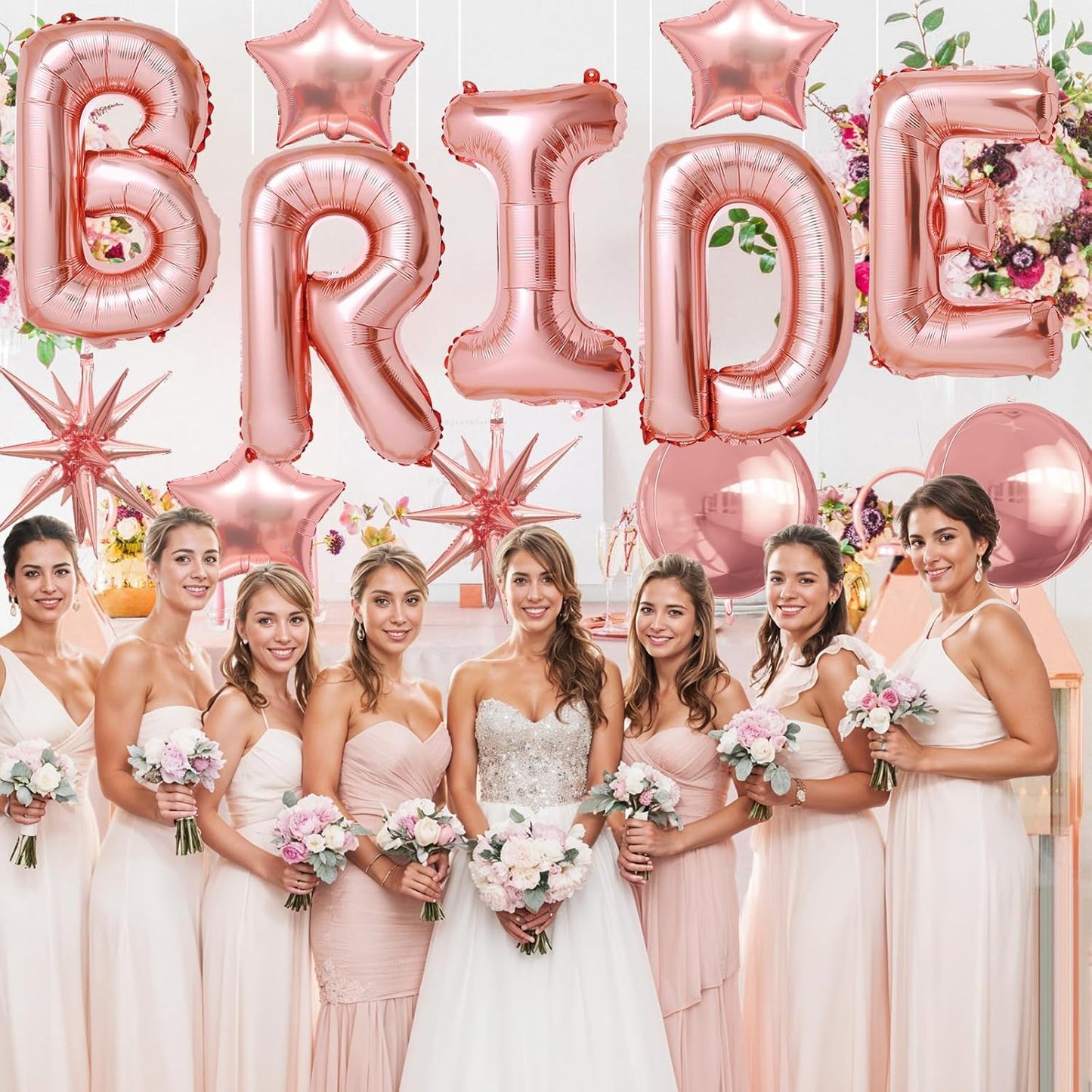 Rose Gold Bride Balloons Bachelorette Party Decorations, 32in Rose Gold Giant Bride Balloons with 4D Disco Ball Balloon and Star Foil Balloon for Bridal Shower Wedding Engagement Party Supplies