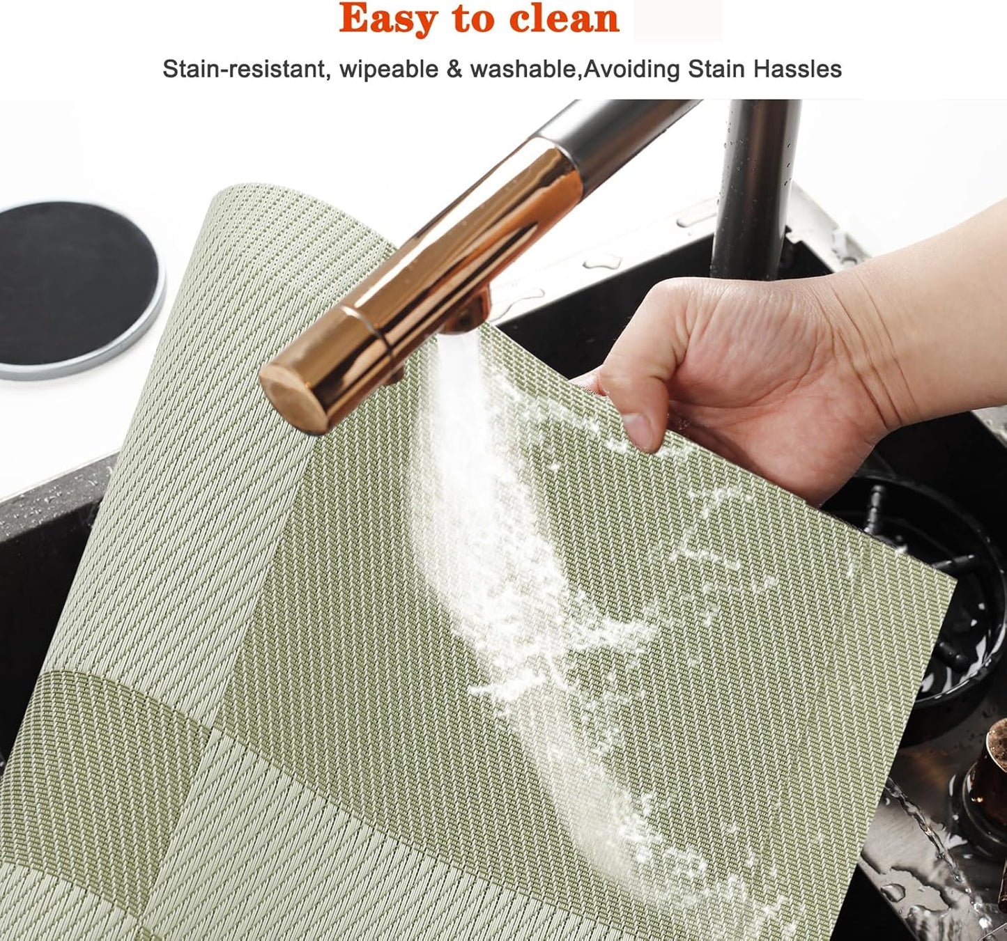 Placemats Set of 6,Washable,Heat and Stain Resistant Indoor/Outdoor Place mats,Vinyl Woven Non Slip Table Mats for Restaurant Table Protection,PVC Placemats(Green,6PCS)