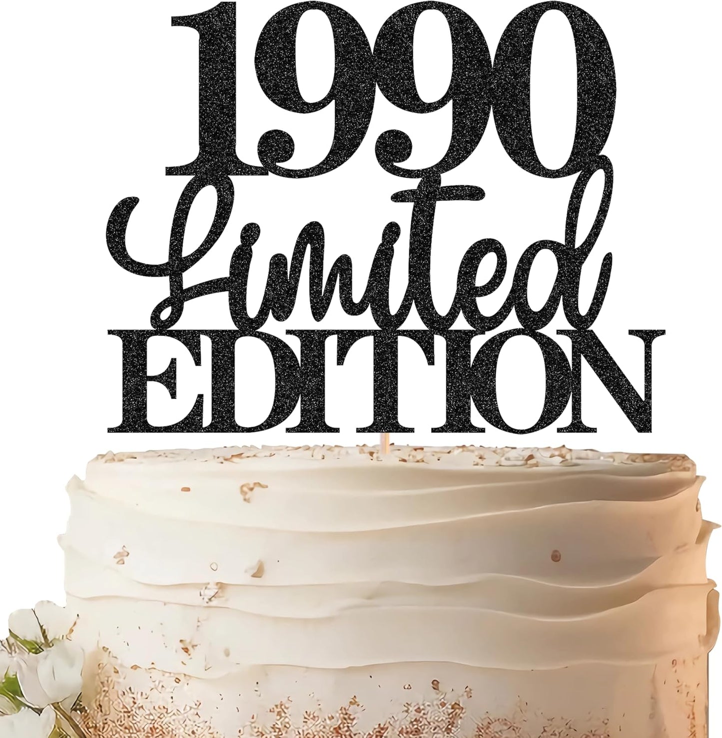 Limited EDITION 1990 Cake Topper - Black Glitter Happy 35th Birthday Party Cake Decoration Supplies, Cheer to 35 Years Cake Bunting Decor for 35th Birthday Party Photo Booth Props