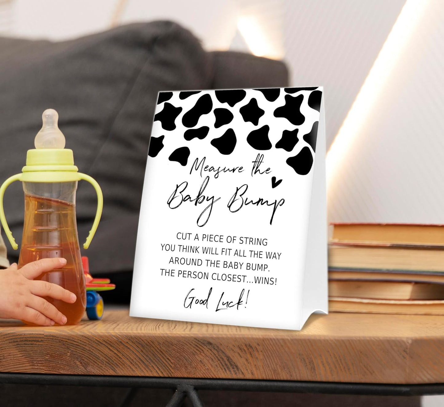 Baby Shower Games Measure the Baby Bump Sign, How Big is Mommy's Belly Party Favors Supplies, 5x7 Inch Kraft Standing Sign and 50 Guessing Cards, Dairy cow