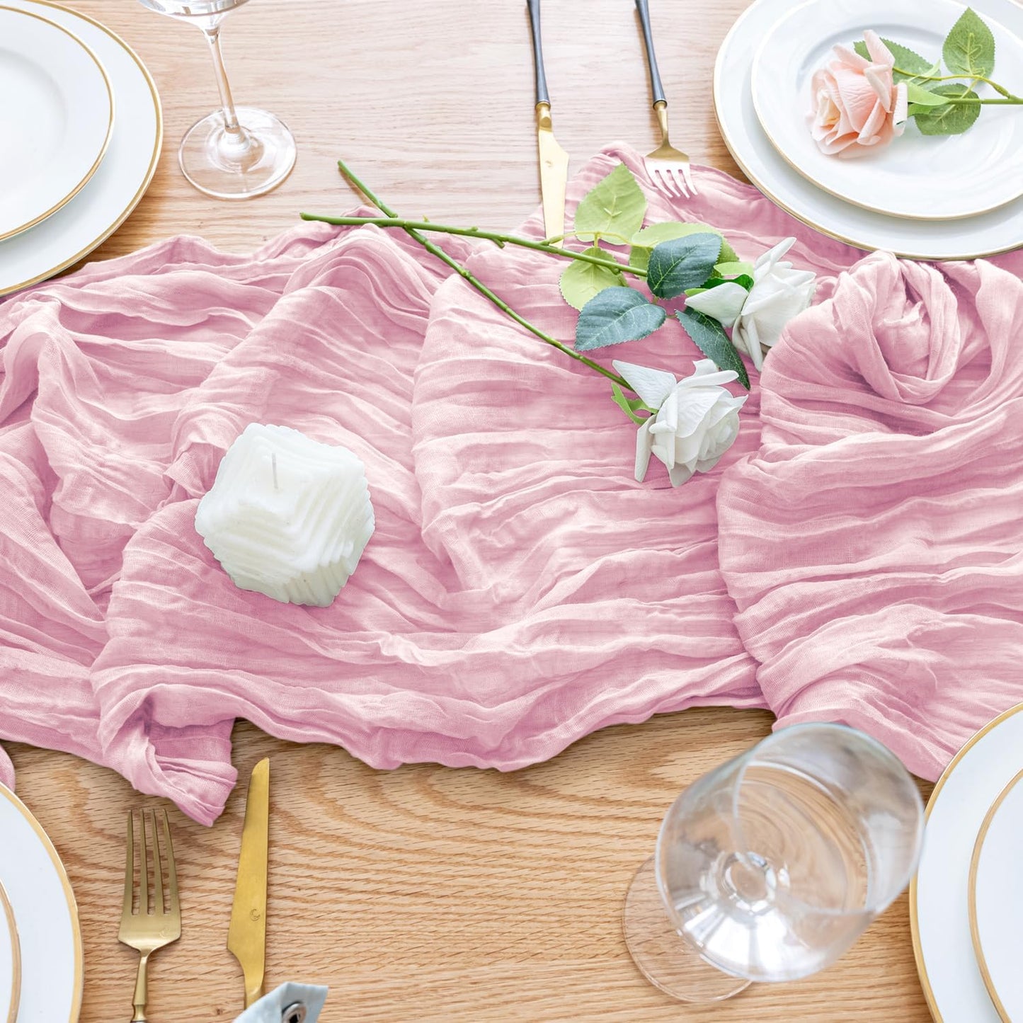 Wokceer Cheesecloth Table Runner 2Pack 10FT Blushing Pink Christmas Boho Gauze Fall Cheese Cloth Table Runner for Party Easter Rustic Sheer Table Runners for Baby Bridal Shower Wedding Table