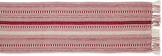 DII Farmhouse Braided Stripe Table Runner Collection, 15x72 (15x77, Fringe Included), Barn Red