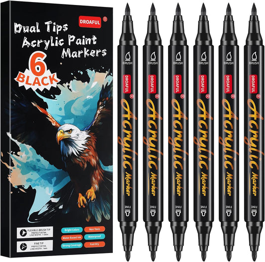 Acrylic Paint Pens Markers, 6 Pc Dual Tips Waterproof Paint Markers For Rock Painting, Fabric, Metal, Glass, Wood, Canvas, Ceramic, Pumpkins, Eggs, Plastic, Non-Toxic & Odor
