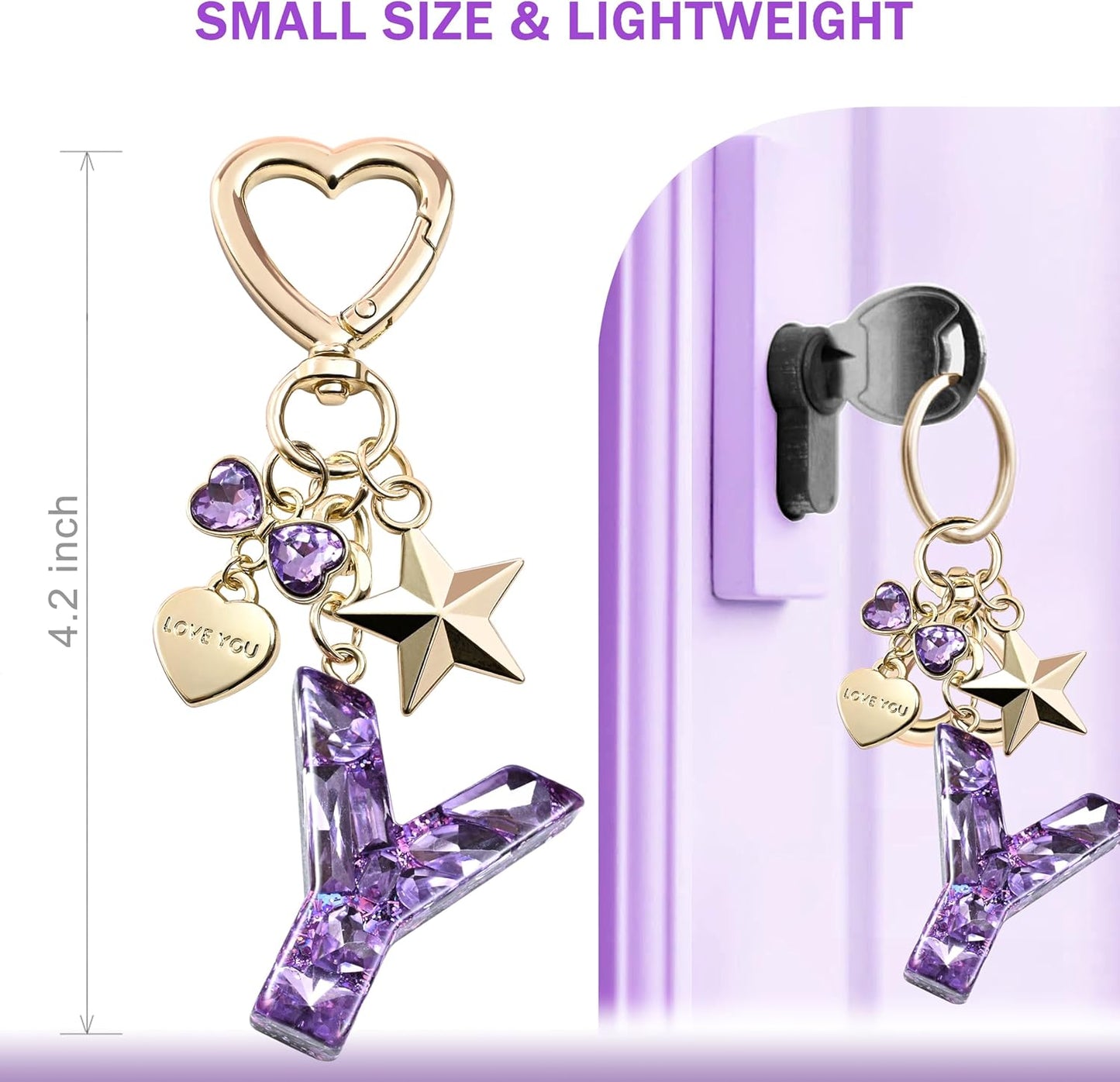 Cute Bling Keychain initial Letter Butterfly Star Pink Purple Gift for Women Girls Bag Cup Charms Accessories