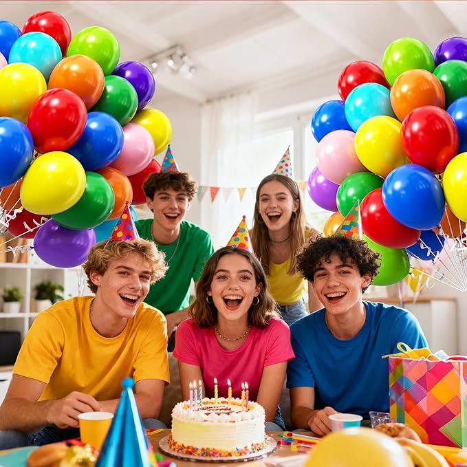 Rainbow Balloons 12 inch, Red Dark Purple Orange Yellow Lime Green Light Blue Pink Latex Balloon 50pcs Party Balloons for Colorful Rainbow Baby Shower Birthday Party Decorations