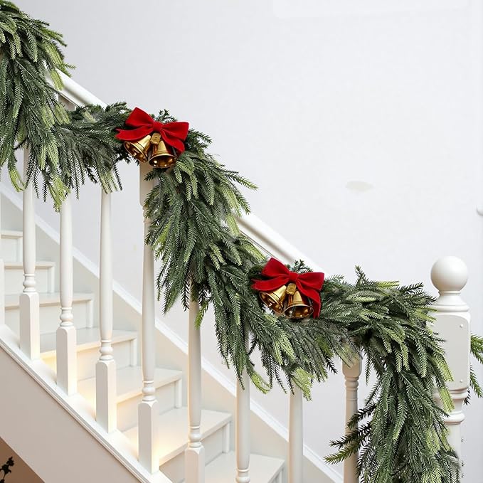 Uguisu 5.6FT Artificial Garlands, Lifelike Norfolk Pine Garlands with Realistic Texture, Artificial Greenery, Indoor/Outdoor Fireplace and Dining Table Decor.