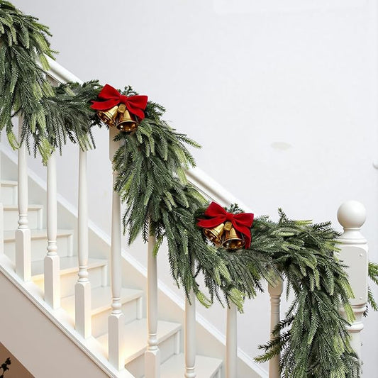 Uguisu 5.6FT Artificial Garlands, Lifelike Norfolk Pine Garlands with Realistic Texture, Artificial Greenery, Indoor/Outdoor Fireplace and Dining Table Decor.