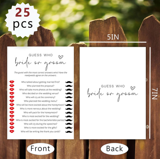 Bridal Shower Games, Bride or Groom, 25Pcs Minimalist White Double-Sided Bridal Game Cards, Wedding Shower Games for Guests, Engagement Bachelorette Party Supplies - A19