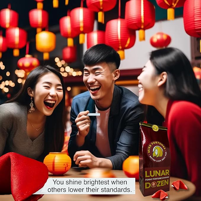 Miss Fortunes, Funny Fortune Cookies, The Lunar Dozen, Give Them The Gift of Laughter and Red Food Dye, Chinese New Year, Written by Professional Comedy Writers, Safe For All Ages (Bag of 12 Cookies)