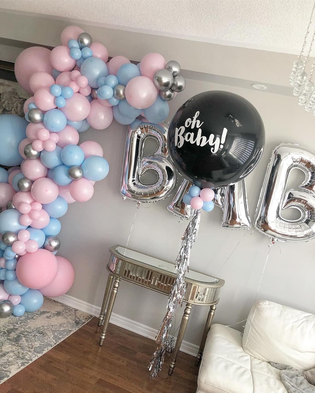 140Pcs Gender Reveal Balloon Garland Arch Kit - Pink and Blue Balloons Silver Latex Balloon for Boy or Girl Gender Reveal Decorations Birthday Party Baby Shower Celebration Anniversary (No Box)