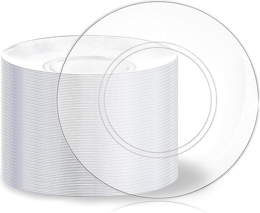 Hioasis 100pcs Clear Plastic Plates for Party - 10.25" Dinner Plates Disposable, Heavy -duty, Classy and Elegant for Wedding