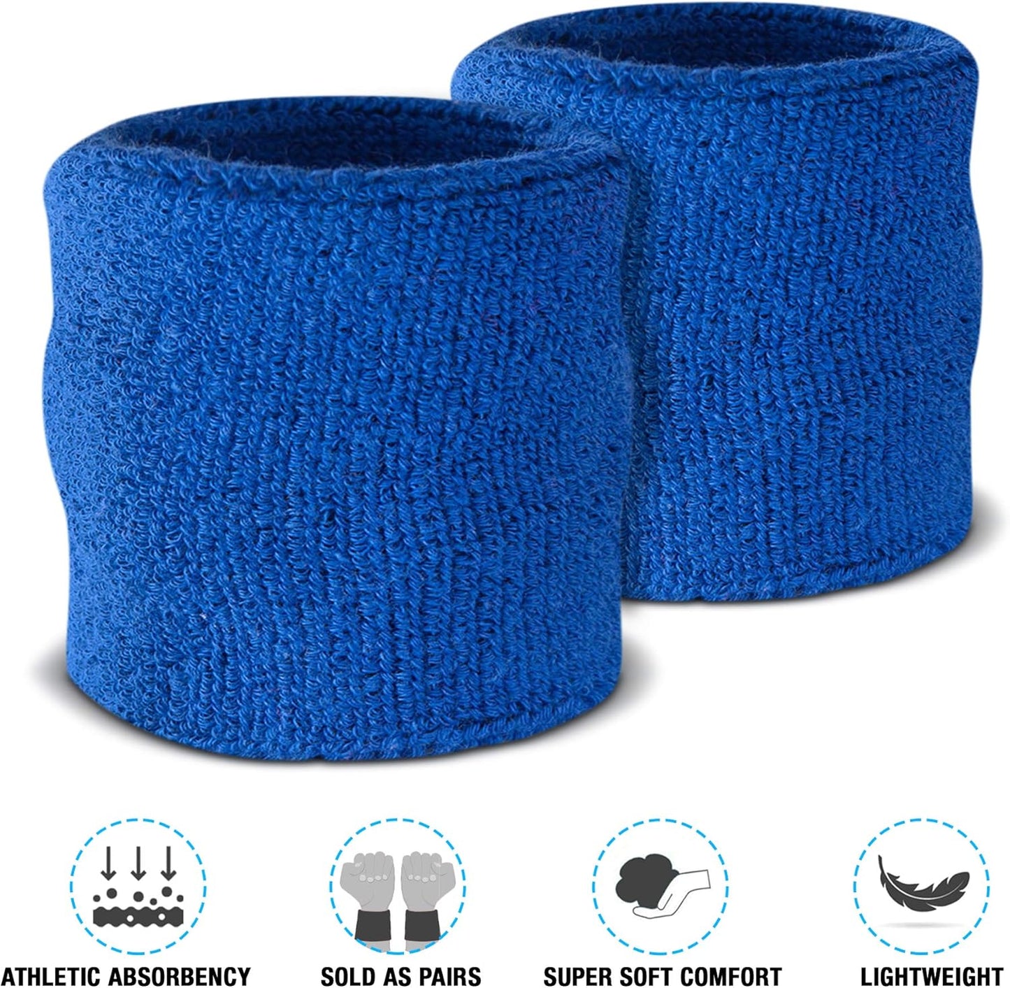 Suddora Wrist Sweatbands, Absorbent and Breathable Thick Cotton Bands for Working Out, Gymnastics, Basketball, Tennis, and Football, Multiuse Wristbands for Costumes and Cosplay