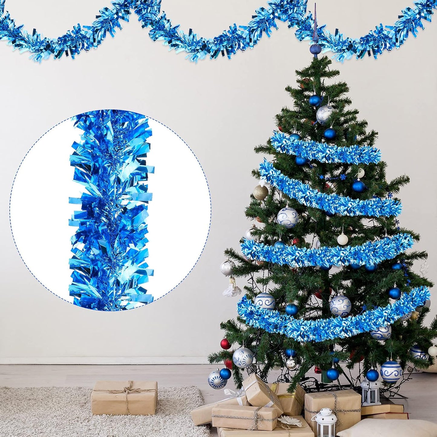 Dingion 59 Feet Christmas Tinsel Garland Metallic Twist Ornaments Hanging Glitter Xmas Garland for Christmas Tree Indoor Outdoor Decoration Party Supplies