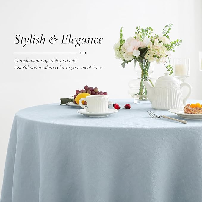 Linen World Blue Linen Tablecloth - 100% French Linen Round Tablecloth 70" Inch,Washable Natural Tablecloth for Dining,Outdoor,Weddings and Restaurants,Decorative Thanksgiving Christmas - Mist Blue