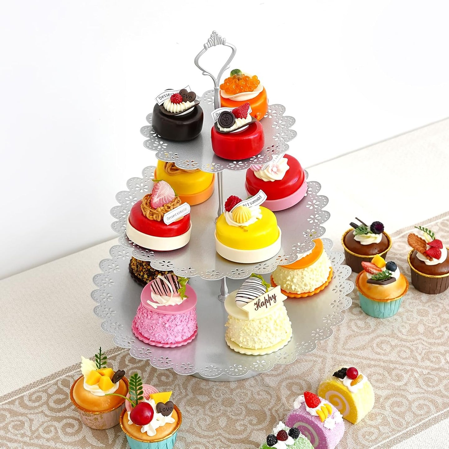 11 Pcs Silver Metal Cake Stand Set, Dessert Table Display Set for Party, Cupcake Stand and Candy Table Display Sets for Wedding, Birthday Celebration