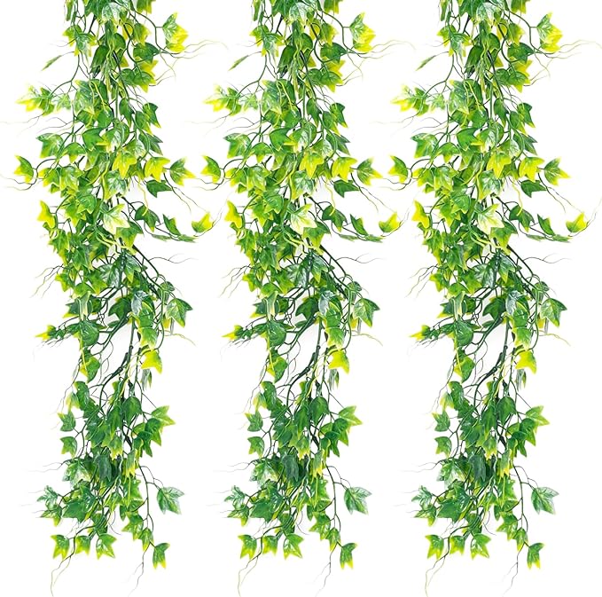 Fake Greenery Vines Artificial Vines Outdoor Greenery Wall Vines Green Leaves Decor Plastic Plants for Wedding Bouquet Party Shelf Office Proch Wedding Backyard Arch Outdoor Decor(Yellow)