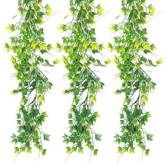 Fake Greenery Vines Artificial Vines Outdoor Greenery Wall Vines Green Leaves Decor Plastic Plants for Wedding Bouquet Party Shelf Office Proch Wedding Backyard Arch Outdoor Decor(Yellow)