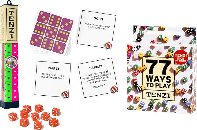 TENZI Dice Party Game Bundle with 77 Ways to Play A Fun, Fast Frenzy for The Whole Family - 4 Sets of 10 Colored Dice with Storage Tube - Colors May Vary