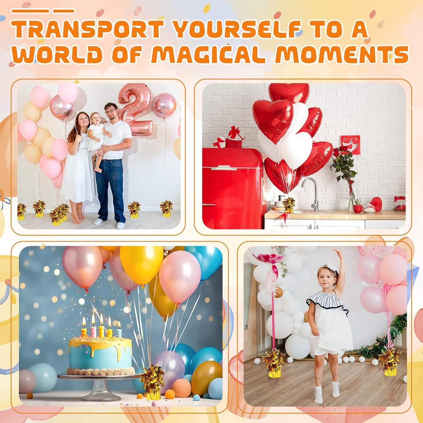 16 Pack Gold Balloon Weights Metallic Holder Anchors Balloon Holder Weights for for Birthday 2025 Graduation Party Christmas Wedding Celebration Decoration (Gold)
