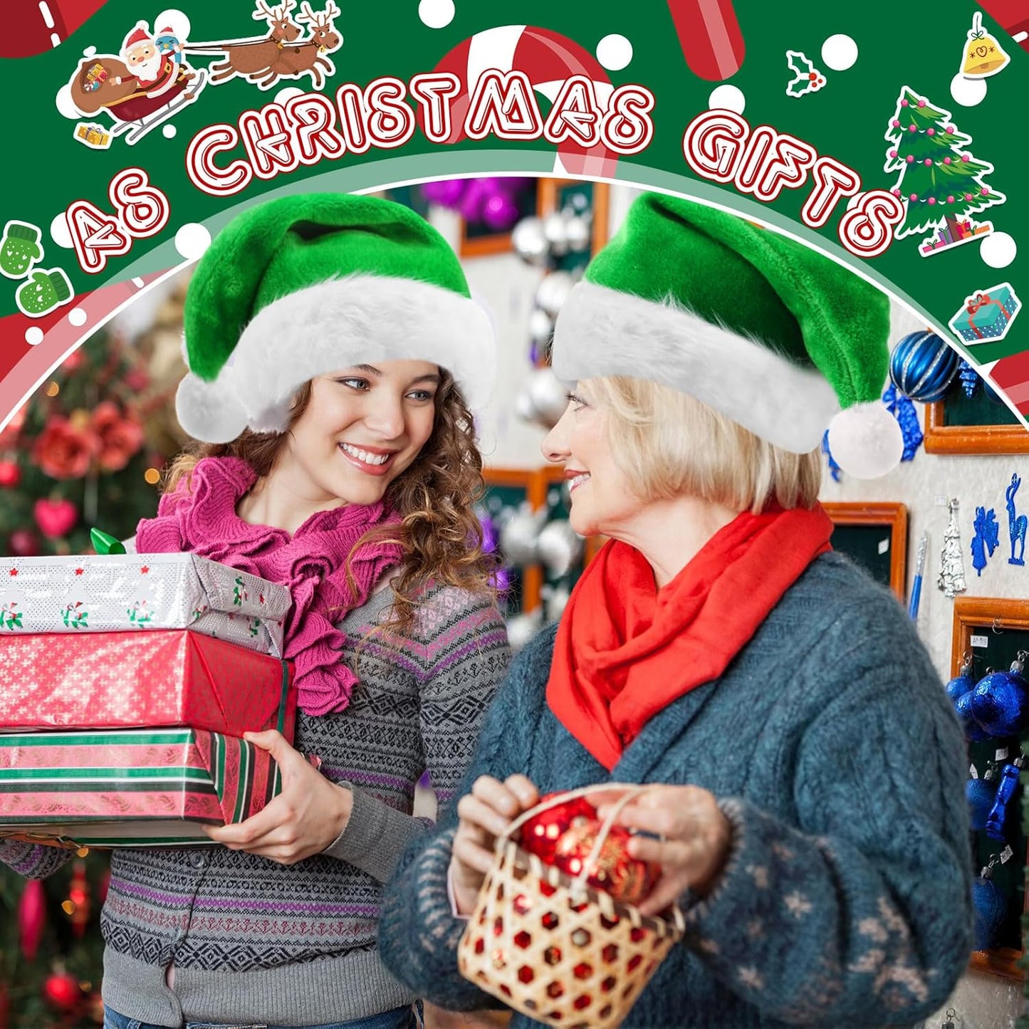 Ramede 36 Pcs Christmas Hats Adult Red/Green/Blue Plush Santa Hats Bulk for Women Men Christmas Xmas Holiday Costume