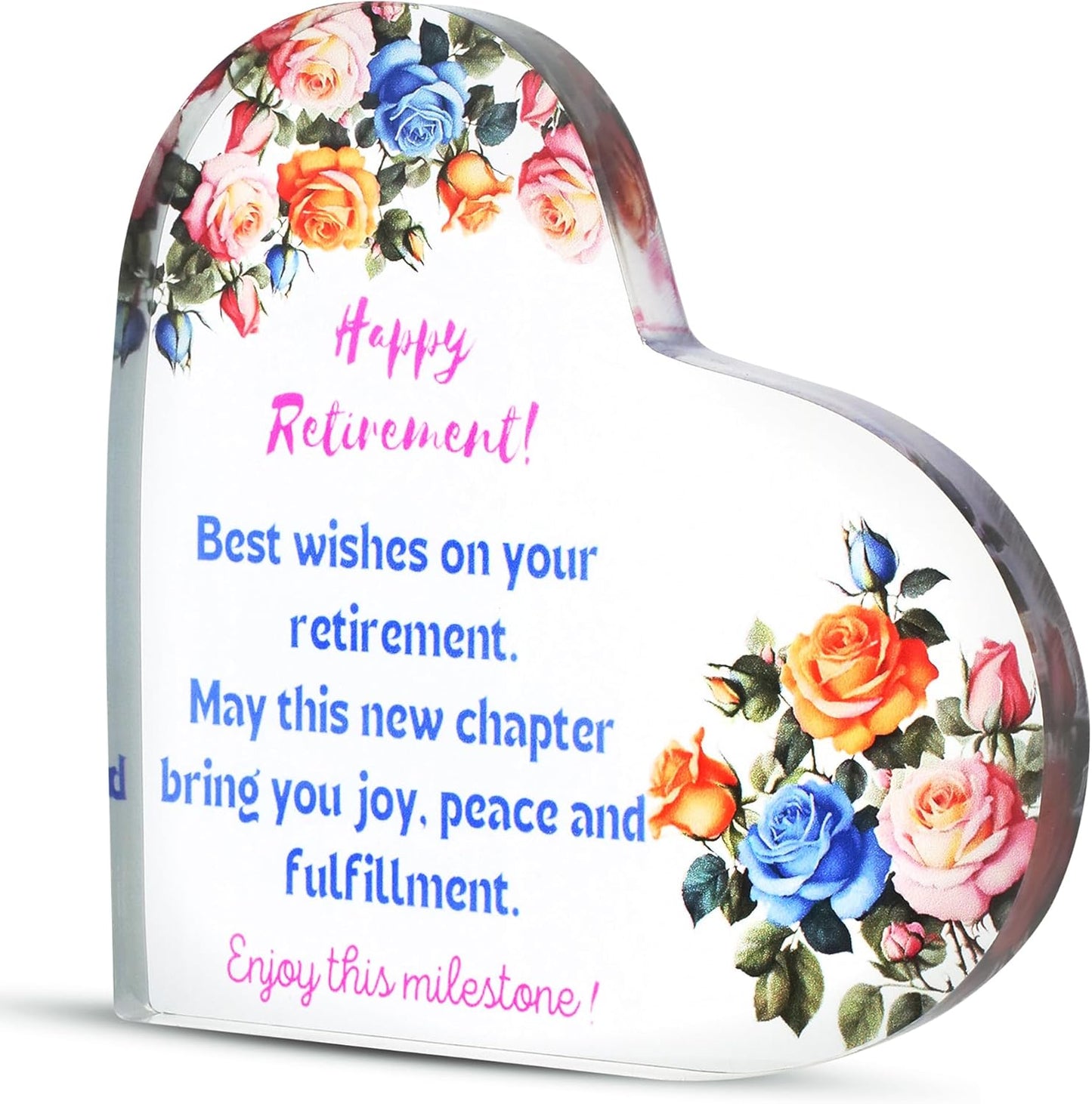 Retirement Gifts, Heart Shaped Acrylic Plaque, Retirement Gift for Woman, Retirement Gifts for Men, Ideal Gifts for Coworkers, retirement party decorations, 5.5" x 5.5"