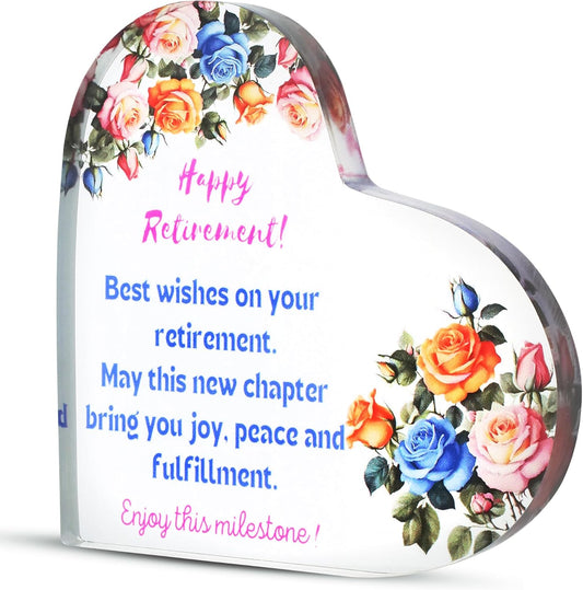 Retirement Gifts, Heart Shaped Acrylic Plaque, Retirement Gift for Woman, Retirement Gifts for Men, Ideal Gifts for Coworkers, retirement party decorations, 5.5" x 5.5"