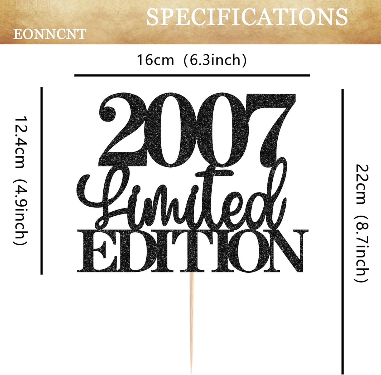 Limited EDITION 2007 Cake Topper - Black Glitter Happy 18th Birthday Party Cake Decoration Supplies, Cheer to 18 Years Cake Bunting Decor for 18th Birthday Party Photo Booth Props