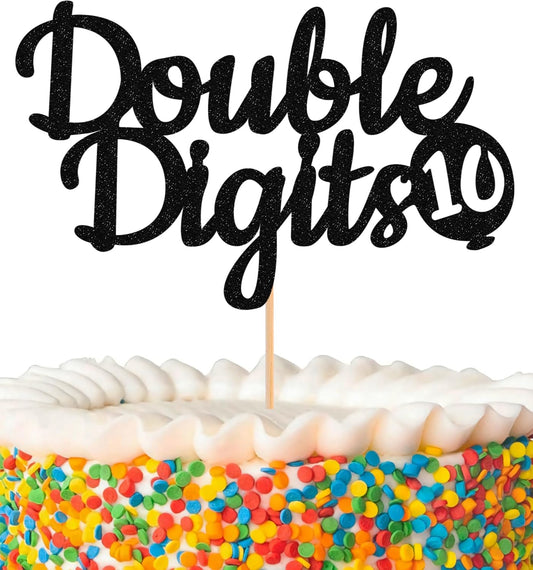 Double Digits 10 Cake Topper - Glitter Black 10th Birthday Cake Decorations, Happy 10th birthday Cake Decor (Black)