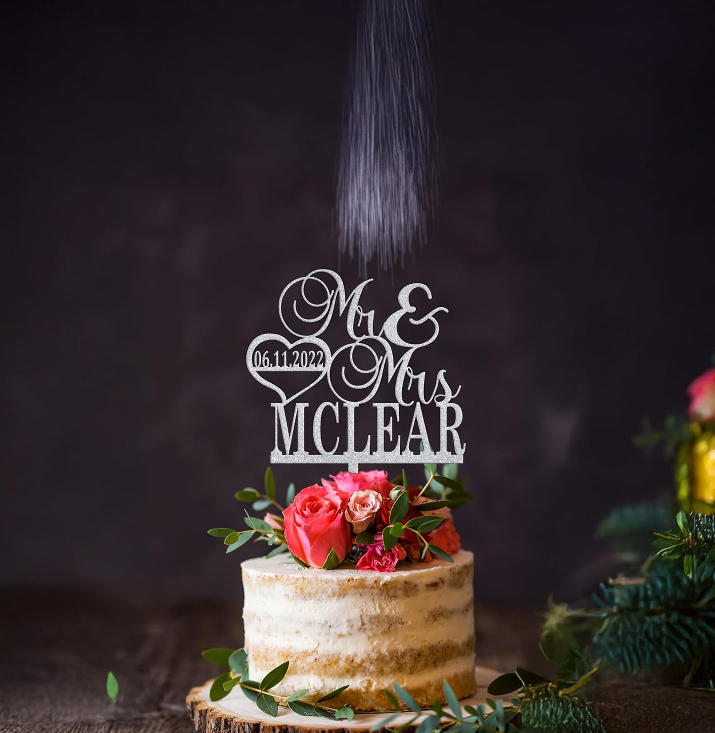 Mr and Mrs Cake Topper for wedding, Last name and date topper, Personalized cake topper, rustic toppers for cake, Wooden Bride & Groom Mr Mrs Heart Customized Wedding topper