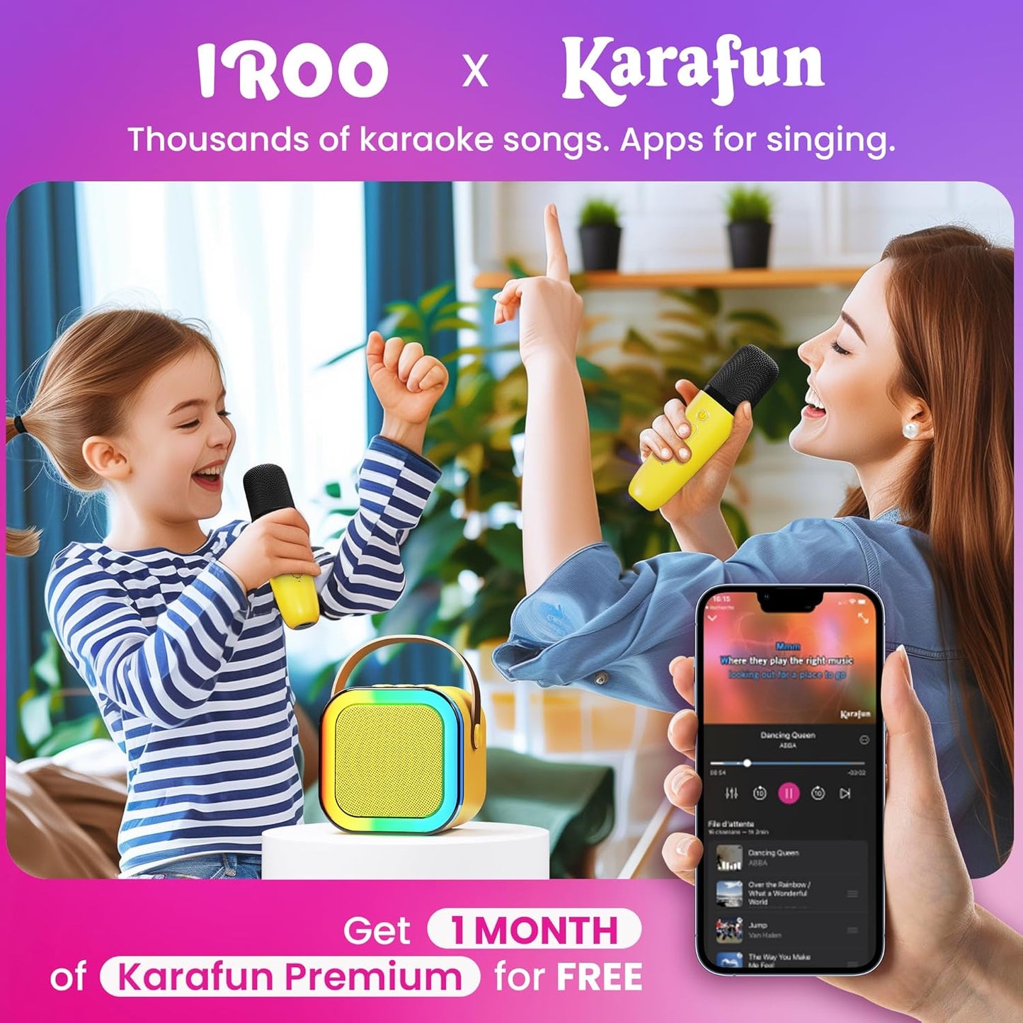 Mini Karaoke Machine for Kids, 2025 TOP Toys Christmas Birthday Gifts Ideas for Girls Ages 4, 5, 6, 7, 8, 9, 10, 12+ Years Old, Portable MP3 Player with 2 Wireless Mics for Party