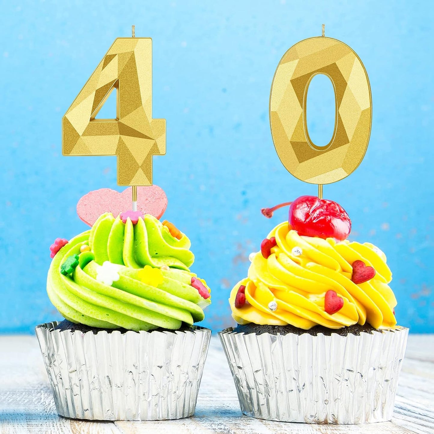 Nuanchu 40th Birthday Candles, Number 40 Happy Birthday Cake Topper 3D Diamond Shape Numeral Sparkler Candles for Men Women Party Wedding Decoration Theme Party (Gold)