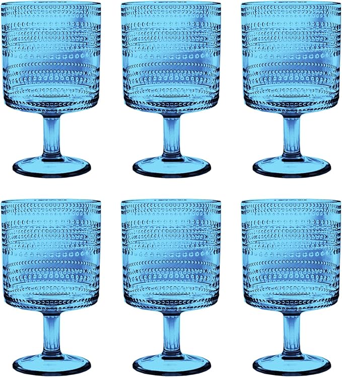 Beaded Stacking Goblet, Indoor/Outdoor, Cobalt Blue, 14.8 oz., Set of 6