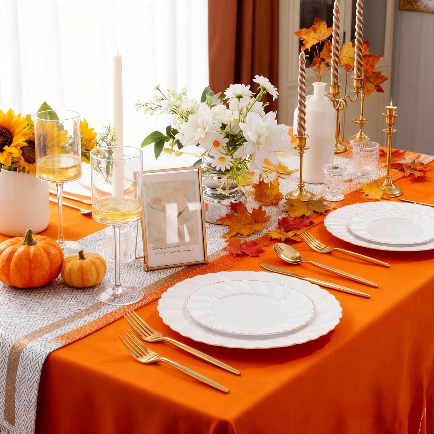 U-QE 60 Pcs Gold Plastic Plates for Party – Thanksgiving Plates Disposable Heavy Duty - White and Gold Plate Include 30 10" Dinner & 30 7" Dessert Plate, Perfect for Party & Wedding & Thanksgiving