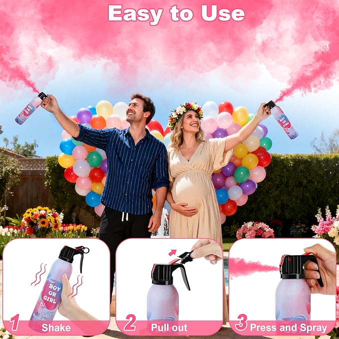 2 Pack Gender Reveal Smoke Bombs – Pink Color Smoke Blasters for Baby Girl Shower, Outdoor Reveal Parties, Long-Lasting Color Smoke Effect for Photos & Videos