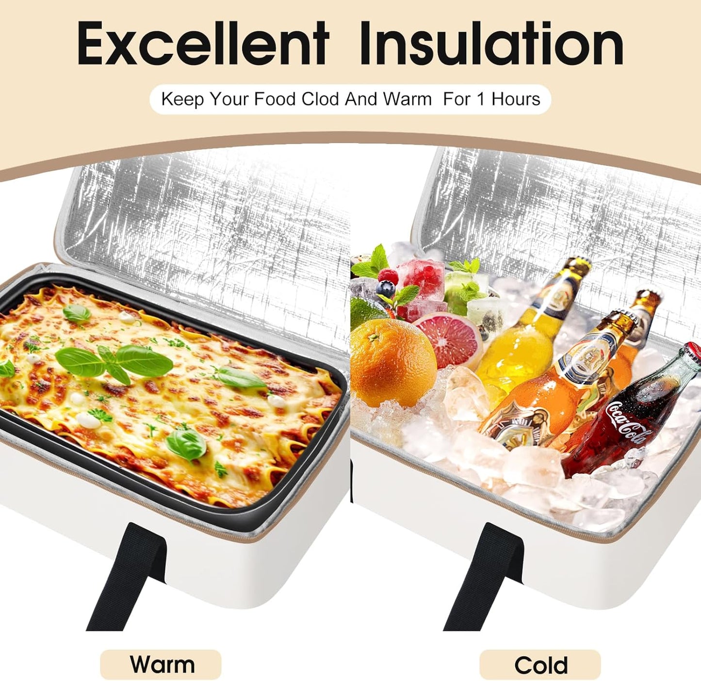 Insulated Casserole Carrier, Portable Casserole Carrier for Hot or Cold Food Lunch Tote Warmer or Cooler Bag, Lasagna Lunch Bag for Potluck Parties- Fits 9" x 13" Baking Dish-Beige