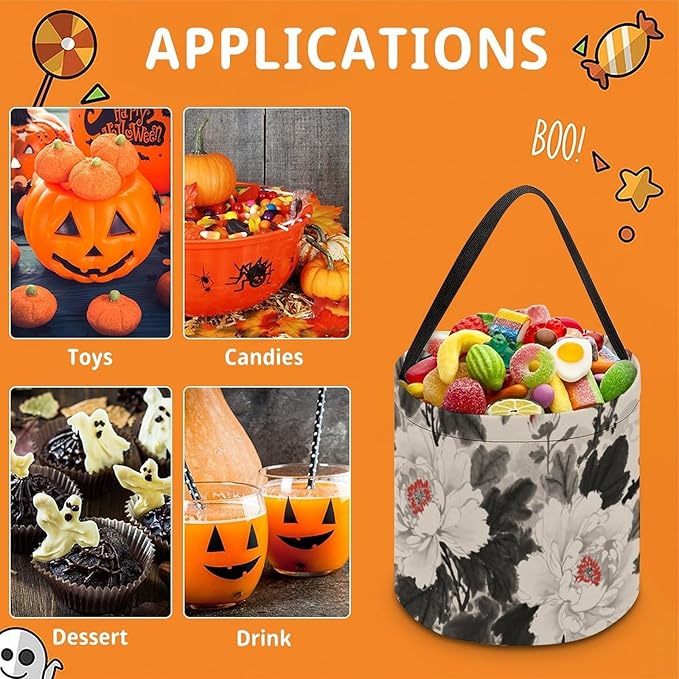 Halloween Candy Bucket - Floral Mandala Trick Or Treat Candy Bag, Gift Bag for Party Favor Supplies