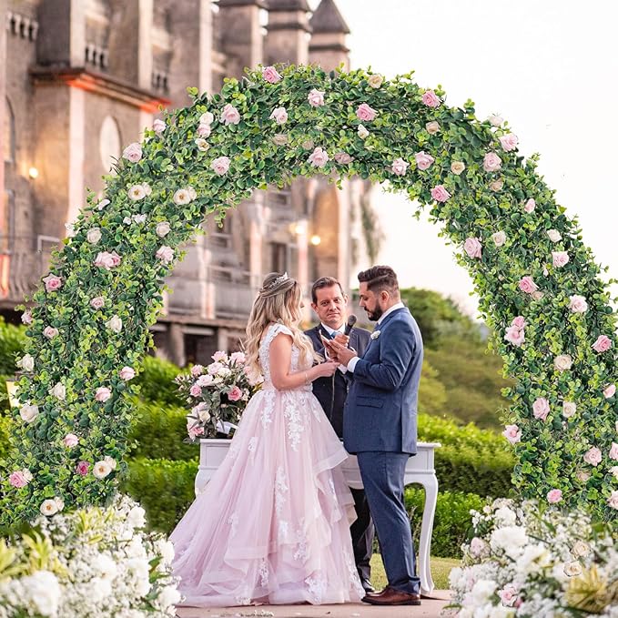 4PCS Faux Eucalyptus Garland Plant, Artificial Baby Breath Flower Vines Hanging Leaves Vines Hanging Leaves Greenery Wedding Backdrop Arch Wall Decor, Indoor Outdoor 5.8 Ft（Purple & Green）