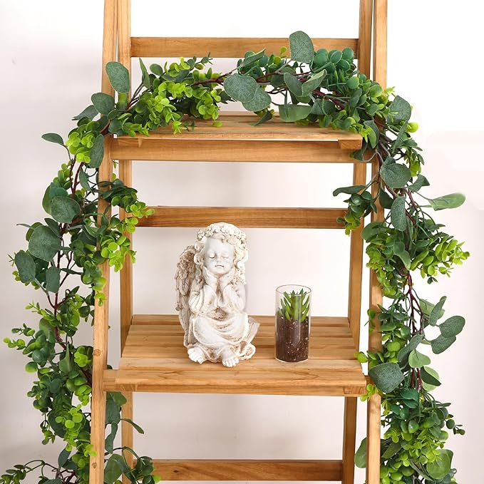 JPSOR 4pcs 26.4ft Artificial Eucalyptus Garland Greenery Garland Fake Eucalyptus Leaves for Wedding Arch Farmhouse Mantle Table Runner Centerpiece Home Party Christmas