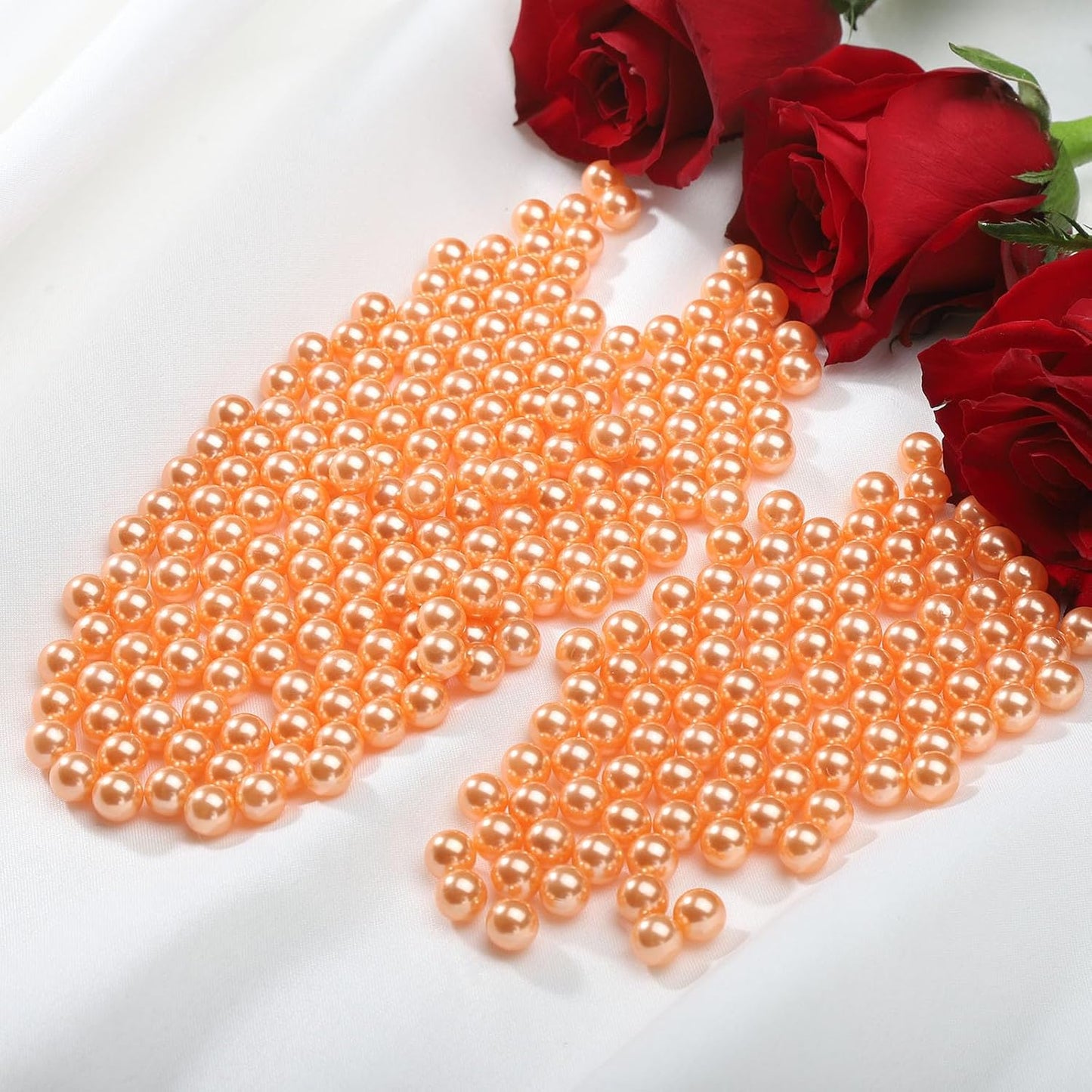 980pcs Undrilled Holeless ABS Faux Pearl Beads for Vase fillers, No Hole Round Pearls for Cosmetic Boxes, DIY Parts, Table Scatter, Wedding, Birthday Party Home Decorating (Pale Gold, 8mm)