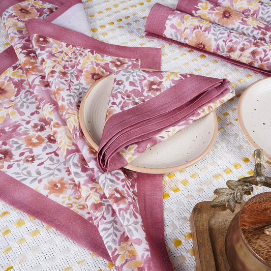 TARAN LIVING Cotton Cloth Napkins Reusable Floral Napkin Printed Dinner Napkin Set Cloth Daily Use Machine Washable Dish Cloth Gift for Valentine Home Decor Set of 4, Multicolor Print, 18x18 Inches