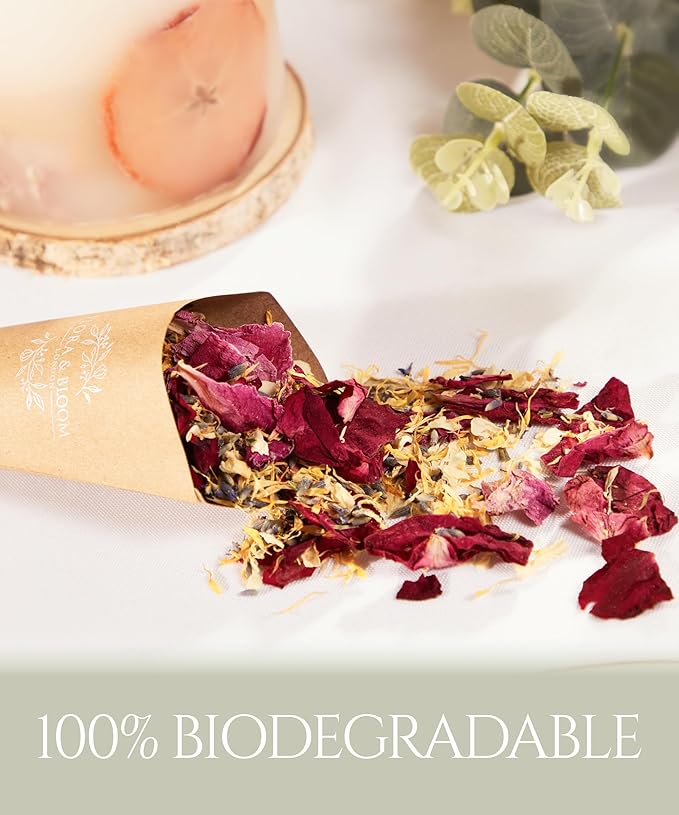 Flora & Bloom Biodegradable Confetti With Pre Built Cones | Dried Flowers (3Litres) | Wedding Confetti Kit | Pop Open Cones & Tray |Jasmine, Lavender & Rose Petals | Wedding Decorations (24 Guests)